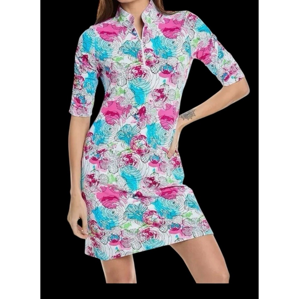 IBKUL Paddy Hot Multicolor Golf Dress Sleeveless Mock Neck Pickleball UPF Sz M - Picture 2 of 10